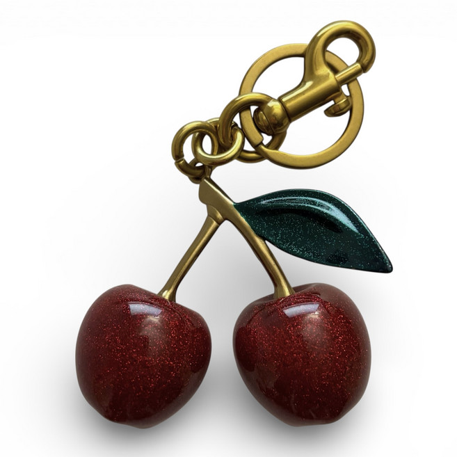 딥 레드 체리 키링 가방고리 포인트 백참, 1개, 그린