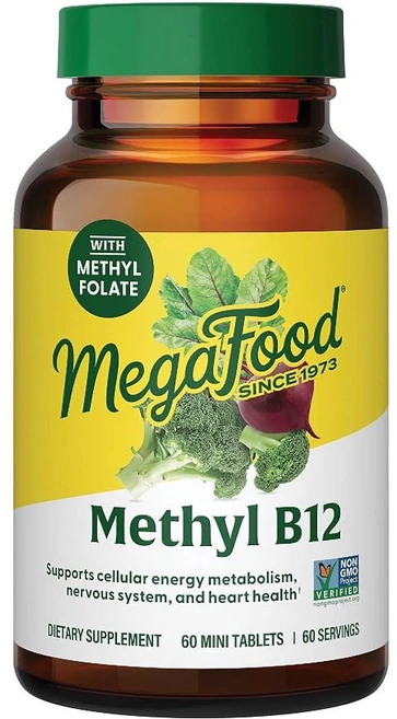 메가푸드 메틸 B12 - 엽산 및 B6 세포 에너지 생산 신경계 심혈관 기능 지원, 60 Count (Pack of 1), 1, 60정 - 쿠팡