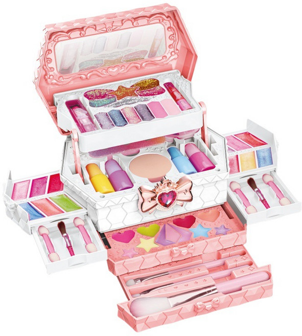 SUUNI 색조 매니큐어 립스틱 여아 메이크업 장난감 케이스 어린 소녀 화장품 케이스, 1세트, 핑크색