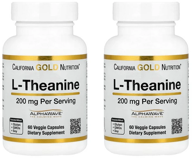 California Gold Nutrition L-테아닌 Featuring AlphaWave L-Theanine 200 mg 60 베지 캡슐 x 2개 - 쿠팡