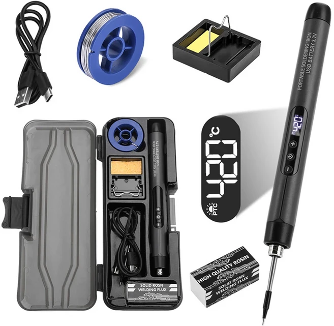 USB 무선 전기 납땜 인두 C200S 교체 가능한 팁 타입-C 5V 8W 고속 충전 휴대용 수리 용접 도구, 03 Gray Set