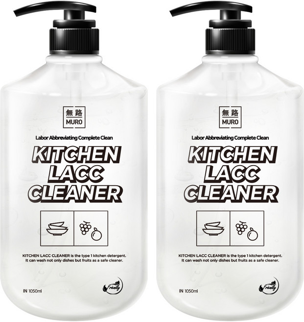 키친락클리너 : 설거지/대용량 주방세제/중성세제/가스렌지후드청소/과일세척, 1050ml, 2개