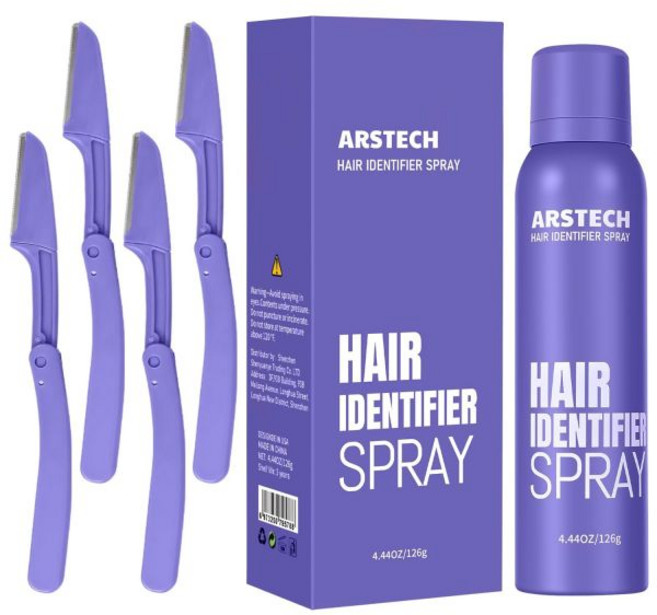 arstech 여성 더마플레인 면도기 얼굴 면도용 털 식별 스프레이 더마플래닝 도구 스킨 바디 4종 키트 제모, Purple 1 Pack, 1개