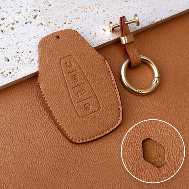 트니르 르노 그랑 콜레오스 호환 D타입 가죽 자동차 키 케이스 키홀더 용품 키홀더, 샌드브라운