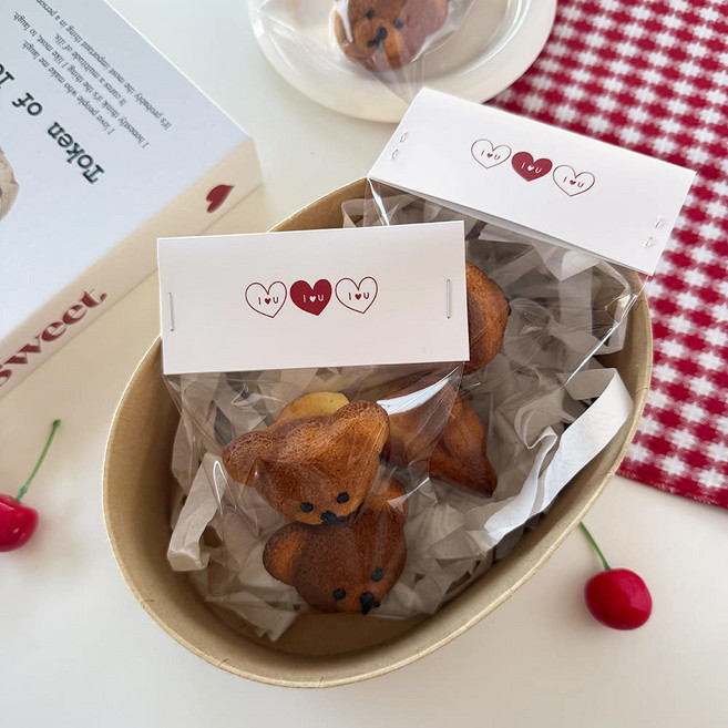 헤더택 쿠키 간식 답례품 베이커리 포장 opp봉투포함 레드, 50개