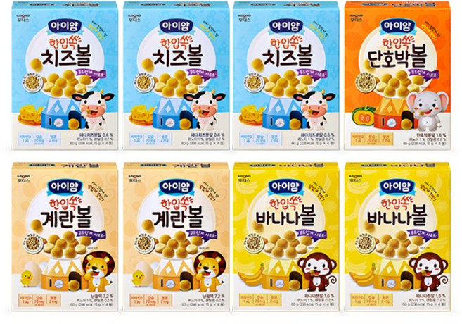 일동후디스 아이얌 한입쏙 볼과자 8개 혼합(계란볼 단호박볼 치즈볼 바나나볼), 1세트, 60g, 계란볼2 + 단호박볼1 + 치즈볼3 + 바나나볼2