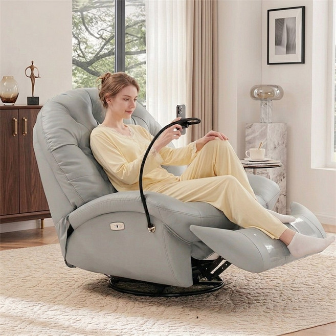 1인용 리클라이너 쇼파 무중력 모션 거실 소파 가죽 안락의자 방문설치, USB+전동(업그레이드), 라이트 그레이