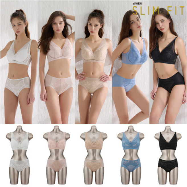 [비비안 슬림핏] 26SS 비비안 SLIMFIT NEW 아쿠아큐브 브라팬티 5세트