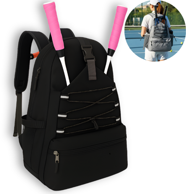 온새라핏 테니스 배드민턴 라켓 대용량 백팩 가방, 블랙, 1개