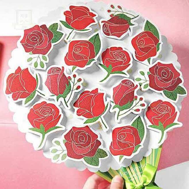 스토어-다유 파티편지지 장미 꽃다발 롤링 편지지 감사 메시지 롤링페이퍼