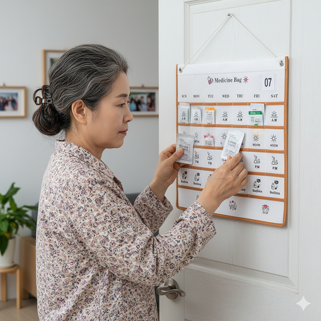 일상채움부직포 벽걸이 약 정리 포켓 달력, 화이트(주간)