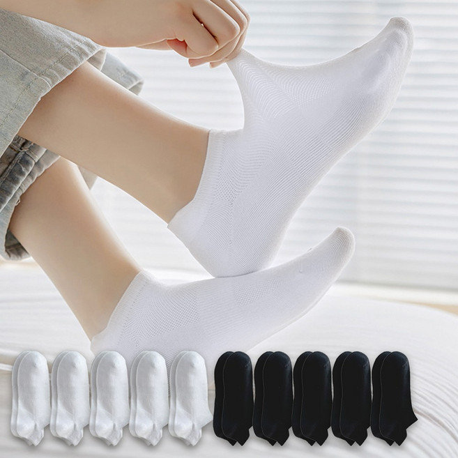 슈퍼템즈 여성용 무지양말 흘러내리지않는 발목양말 화이트 블랙 10켤레