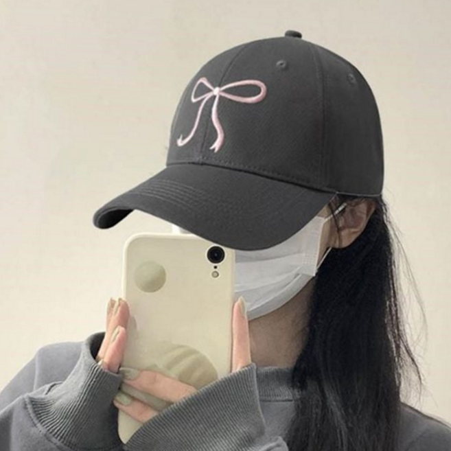 여성 볼캡 둘레60cm 데일리 리본 자수 야구 모자 캐주얼