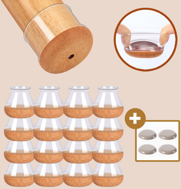 메리달 스무드 의자 발커버 투명 소음방지 다리캡, 16개