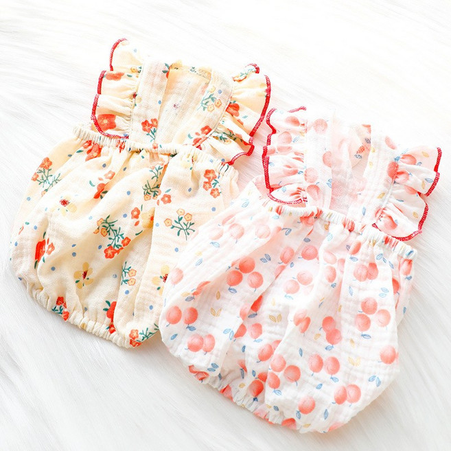 반려동물 강아지 끈원피스 봄여름 프릴 벌룬 나시, 1개, 노란꽃무늬