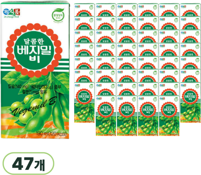 베지밀 달콤한 비 두유, 190ml, 47개
