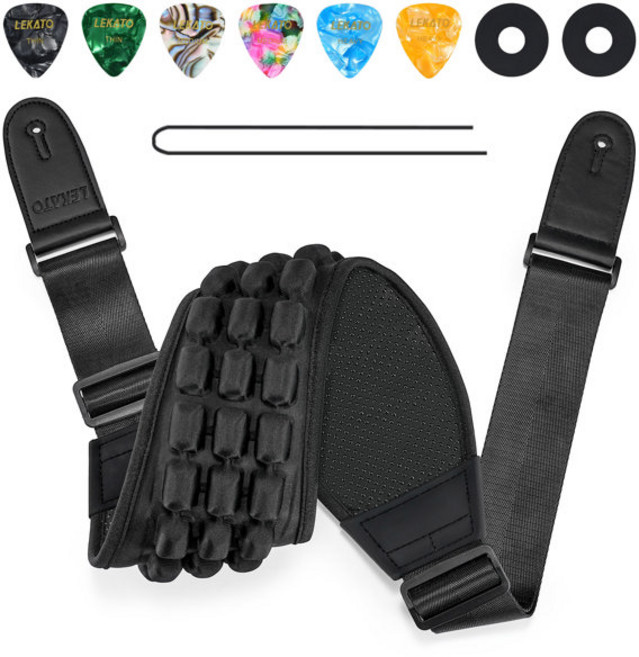 LEKATO 일렉트릭 기타 및 베이스용 베이스 기타 스트랩 조정 가능한 스트랩 4 인치 와이드 패딩, 1개