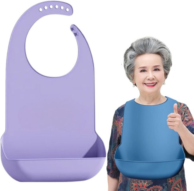 브로킥 성인용 방수턱받이 식사용 앞치마 환자 노인 풀커버형 특대사이즈 (53cm X 37cm), 1개, 파스텔퍼플