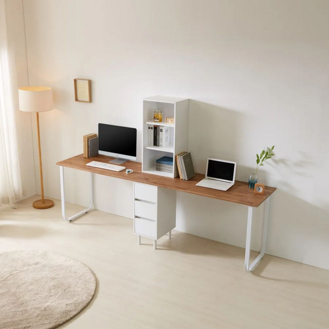 금이가구 GM066 국산 스테이 멀티 2인용 2000 2400 컴퓨터 책상 복합형 멀티 테이블, 상부책장 미포함, 오크