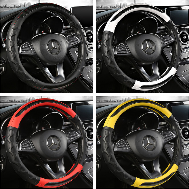 DK 자동차 핸들커버 논슬립 가죽 차량용 운전대 커버, 레드(D형)