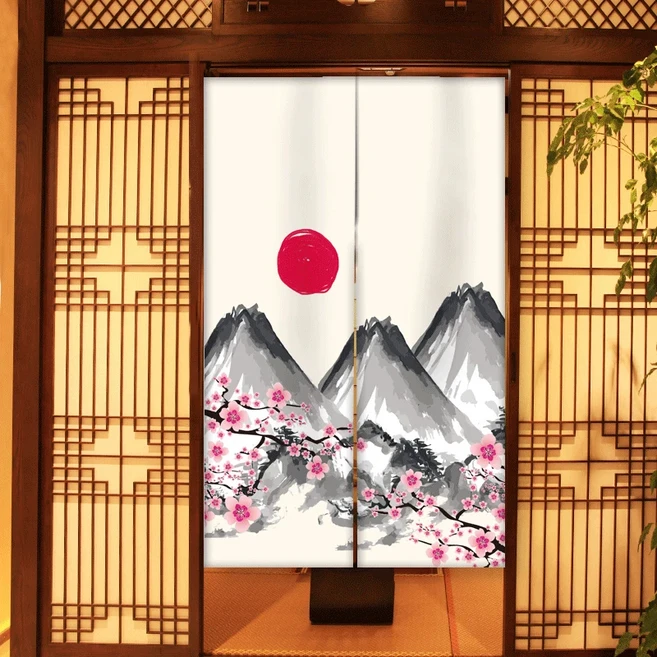 호환 문 커튼 레드 라운드 매화 꽃 노렌 레스토랑 룸 주방 룸 파티션 하프 차단 도어 커튼, [03] 85x90cm, 03 color 12