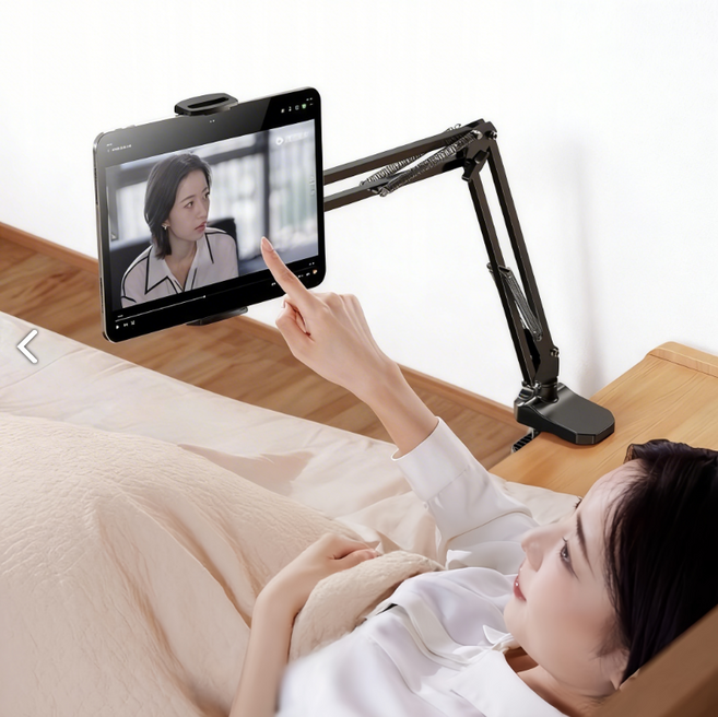 SOTCAR 침대형 태블릿 핸드폰 거치대 강화형 + 집게 고무패드 베이스 아이패드/갤럭시탭/삼성 갤럭시 핸드폰 거치대, 블랙, 1개, CT08