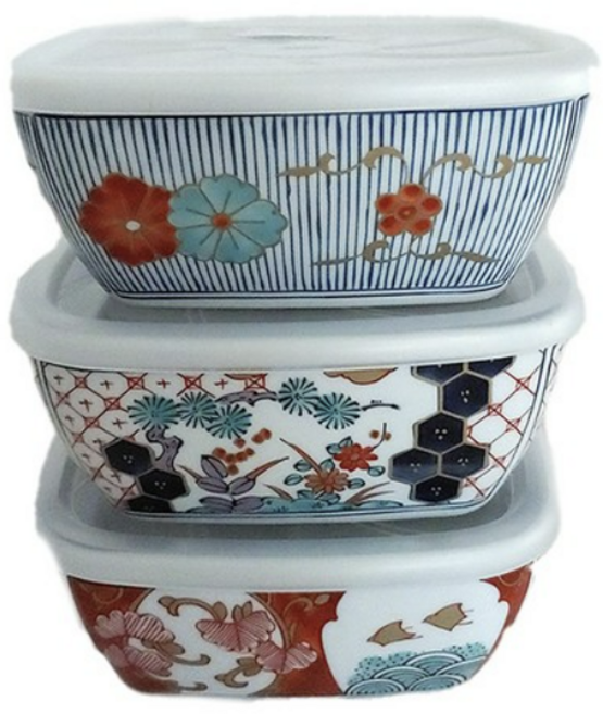 하코야 사각 미니 도자기 볼 300ml 3종 세트 BL-1148, 혼합색상, 1세트