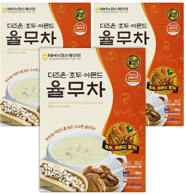 더조은 호두 아몬드 율무차 식사대용 선식 스틱, 3개, 36개입, 18g