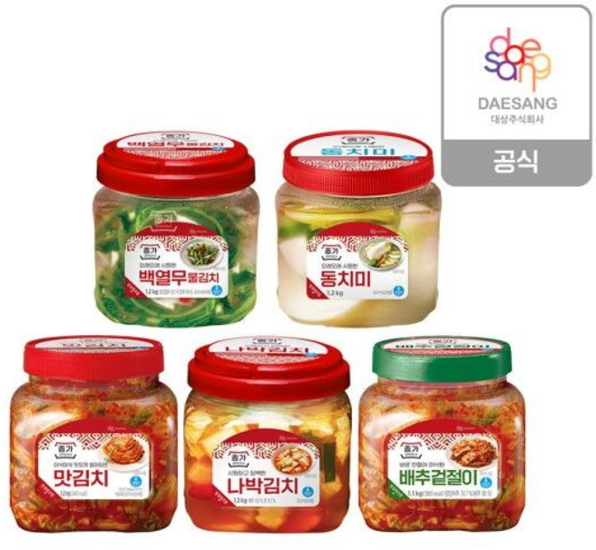 종가 [종가] 별미김치 PET 5종 (백열무물김치 나박김치 맛김치 동치미 겉절이) 2개 골라담기 195999, 맛김치1.2kg+동치미1.2kg, 1.2kg