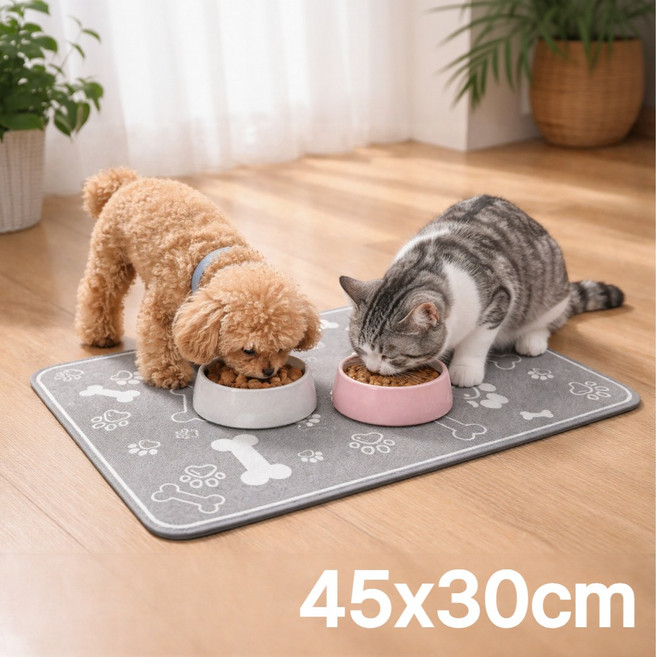 에이트몰 물기흡수 고양이 강아지 식기매트, 뼈다귀 그레이 45x30cm, 1개