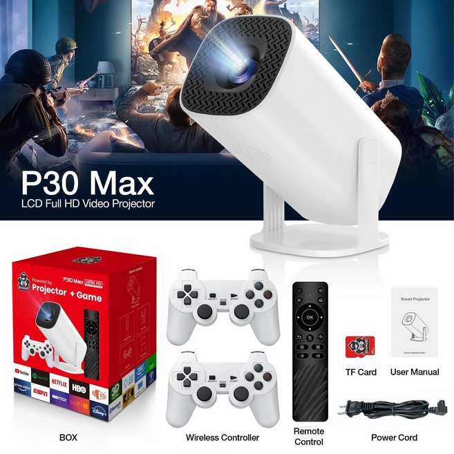 정시출고 품질보증 P30 MAX 레트로 비디오 게임 콘솔 안드로이드11 시스템 미니 휴대용 지능형 프로젝터 72, 01 P30 max_01 AU 플러그
