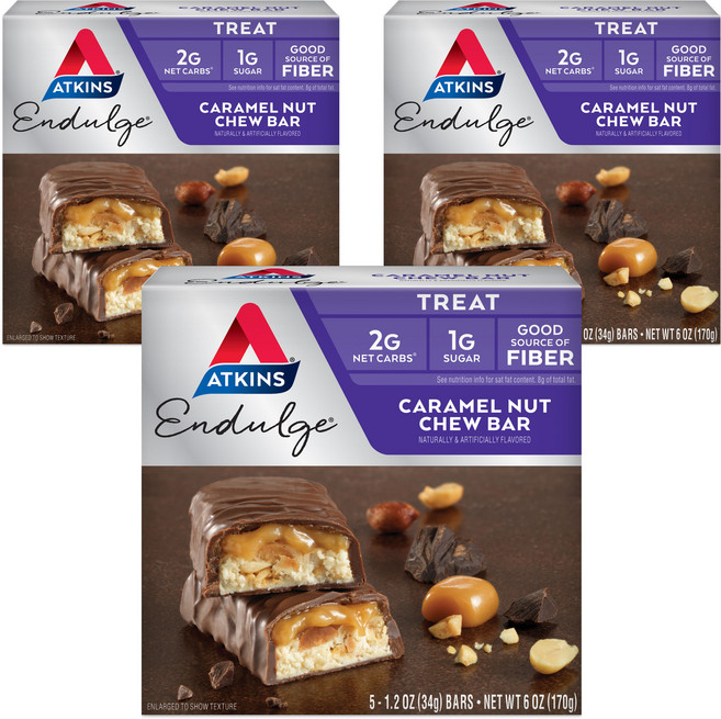 앳킨스 엔둘지 캐러멜 넛 츄 바 5개입, 170g, 3개