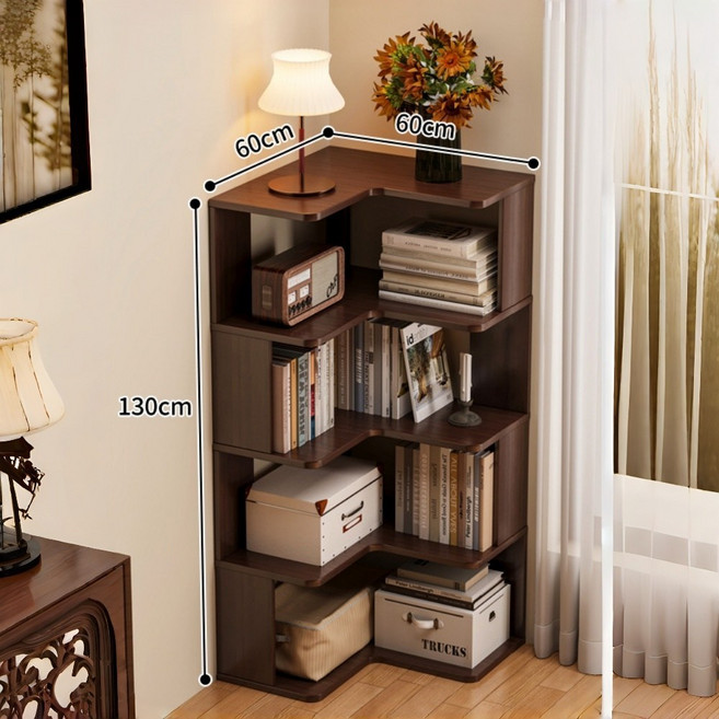 혜신 코너 책장 퍼즐 책장 선반 단순성 다층 수납장, 4단, 갈색