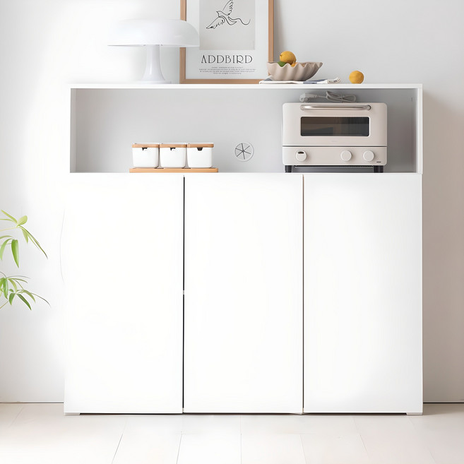 베이지메이트 애니 다용도 3단 오픈 높은 수납장 1200 방문설치, 퓨어 화이트