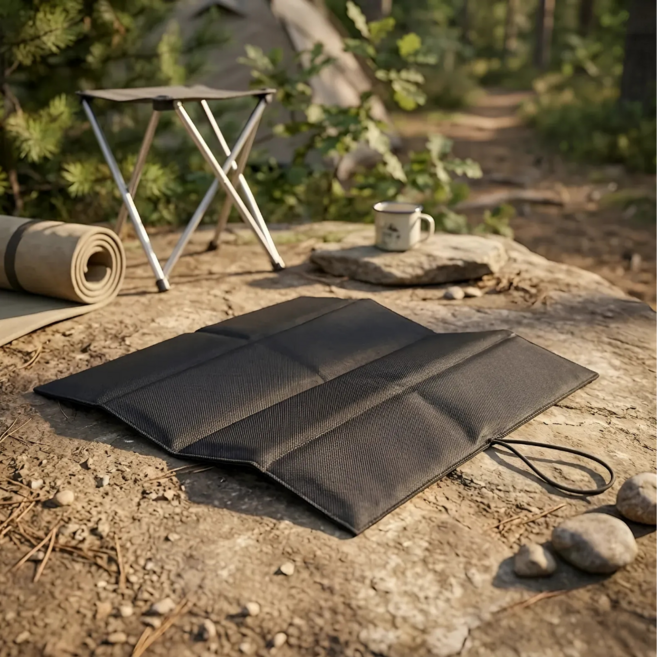 긍정바이브 야외 방석 캠핑 등산 피크닉 휴대용 접이식, 블랙