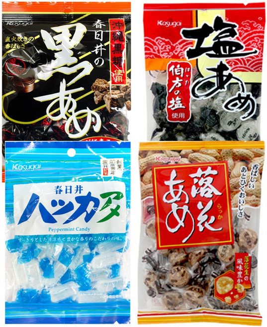 카수가이 4종 사탕 세트(흑사탕 소금사탕 땅콩사탕 박하사탕), 2세트, 600g