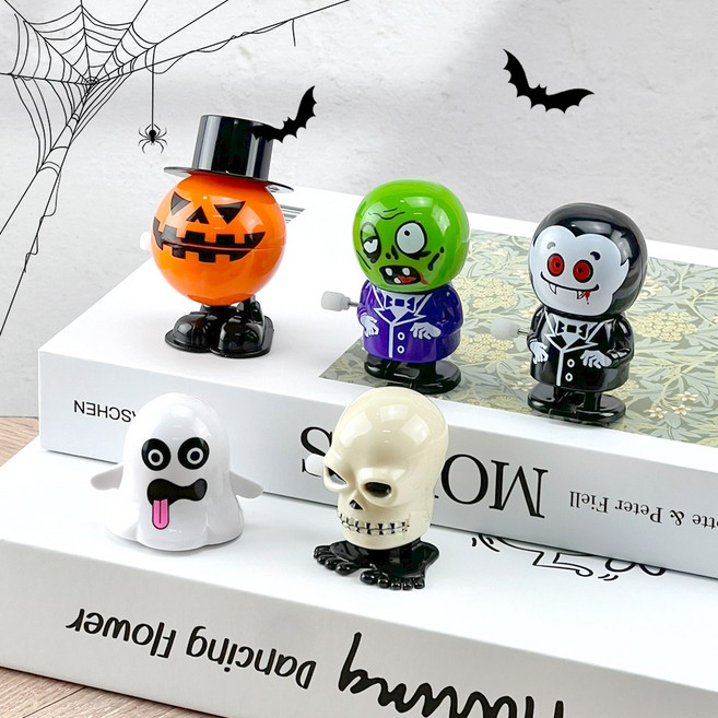 이지유 할로윈 태엽 장난감 세트 가챠 피규어 인형 통통이 유령 호박 해골 파티 소품 선물, 5종, A세트