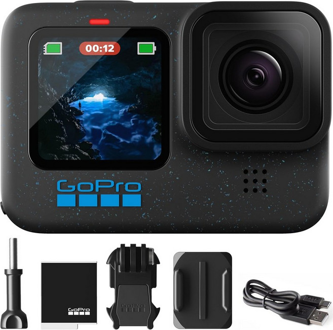 GoPro Hero12 블랙 이커머스 패키지 - 방수 액션 카메라 5.3K60 울트라 HD 비디오 27MP 사진 HDR 11.9인치 이미지 센서 라이브 스트리밍 웹캠 안정화 기능, GoPro 고프로 히어로12 블랙 이커머스 패키지 방수