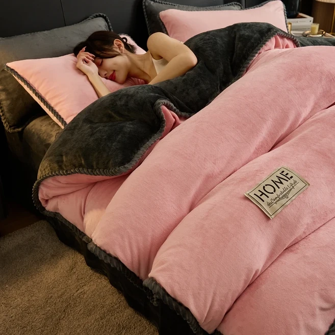 우유 플리스 침구 두꺼운 담요 겨울 양털 이불 따뜻한 기숙사 싱글 더블 이불 코어 용수철 가을 이불, 150x200cm 3.0kg, Color-2, 02 Pink