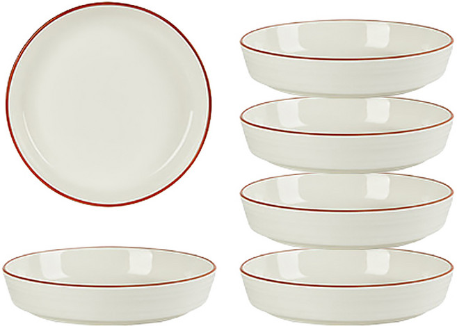 예쁜 그릇 세트 신혼 집들이 선물 모던 레트로 크림화이트 식기 세트 전자레인지 오븐 사용가능한, 4개, 18cm 원형 접시 (중), 크림 화이트