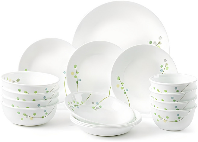 코렐 그린딜라이트 4인 한국형 찬기듬뿍 식기 세트 16p, 혼합색상, 공기 4p + 대접 4p + 원형소접시 3p + 원형대접시 + 찬기중 4p, 1세트