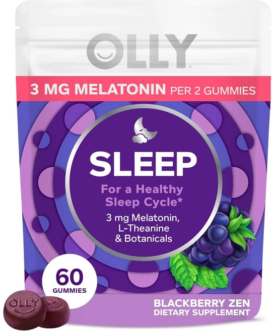 OLLY 수면젤리 3mg 멜라토닌 L-테아닌 카모마일과 레몬향 추출물 블랙베리맛 30일 공급분-60알, 1개, 60정 - 쿠팡