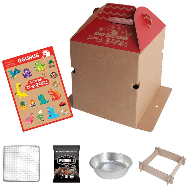 캠핑몽 훈제박스 쥬라기월드 바베큐그릴 훈제그릴 훈제바베큐 일회용 훈연 캠핑 숯불그릴, 꾸버스 훈제박스 쥬라기월드 바베큐그릴 훈제그릴 일회용, 1개