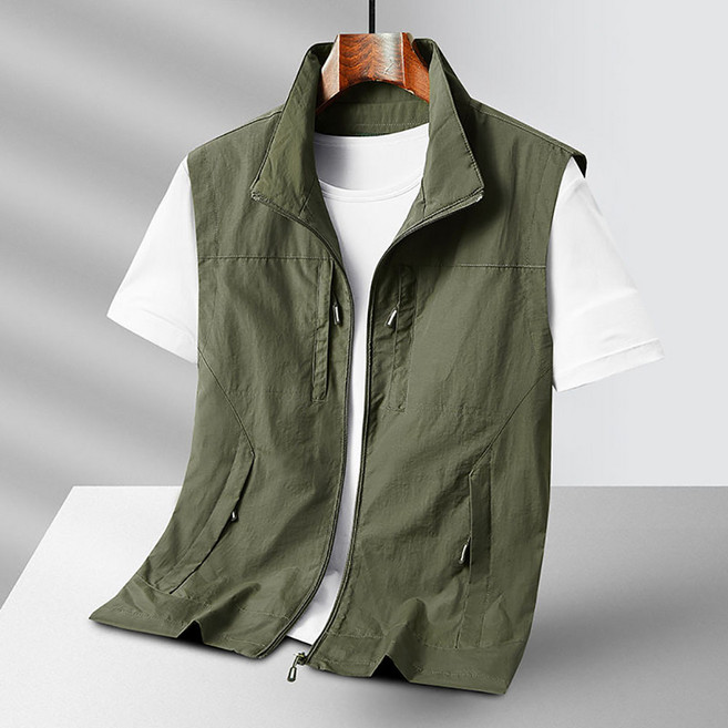셀럽당 남자 베스트 여름 캐주얼 아웃도어 스포츠 조끼 낚시 촬영 카고 조끼 S02332, 국방색