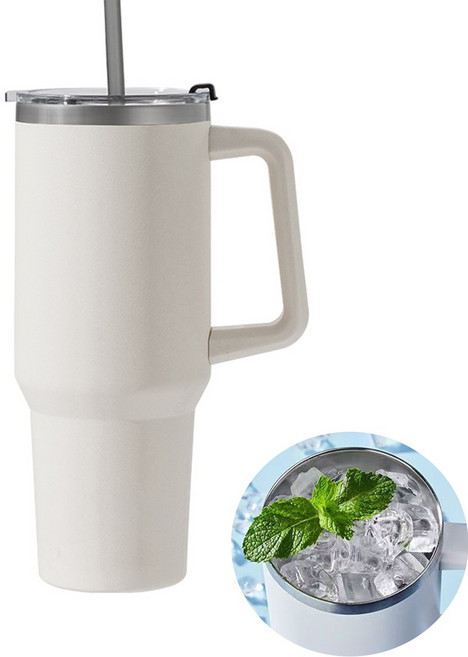 대용량텀블러 빨대손잡이 304스텐 진공머그컵 커피캠핑용품, 1개, 흰색, 1200ml