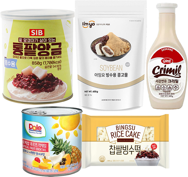 팥빙수 재료 세트 종합 빙수팥 콩고물 후르츠칵테일 연유 빙수떡, 1세트, 2.67kg