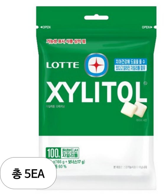 롯데자일리톨 오리지날, 183g, 5개