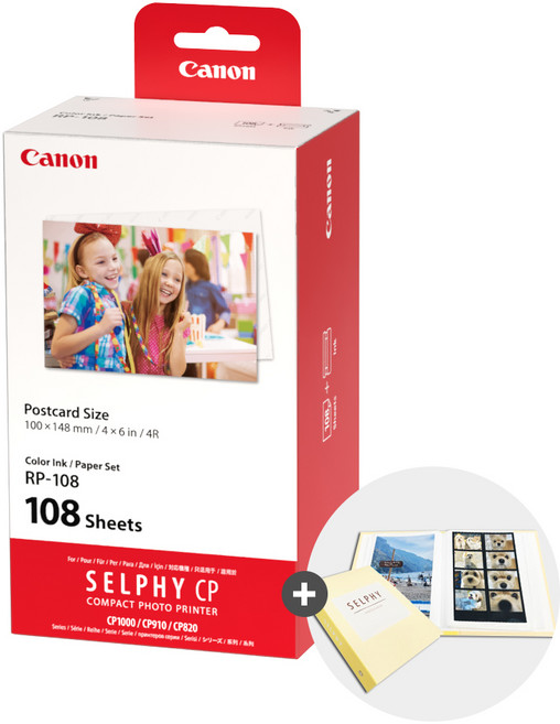[글로리스]캐논 셀피 포토인화지 엽서사이즈 RP-108 4X6 SIZE 1개 + 셀피 포토 앨범, RP-108 1개 + 셀피포토앨범