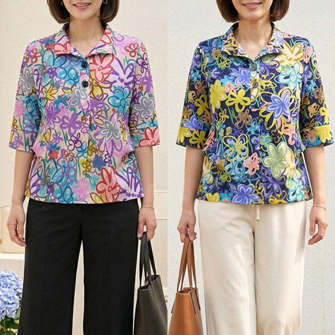 로즈맘 엄마옷 로즈맘 로재나염반오픈티셔츠