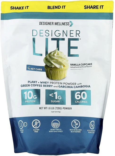 몸관리하세요 겨울입니다 Designer Wellness 설계자 Lite® 식물성 + 유청 단백질 분말 바닐라 컵케이크 720g(1.6lb) 특별관리진행, DesignerWellness설계자Lite식물성유청단백, 720g, 1개 - 쿠팡